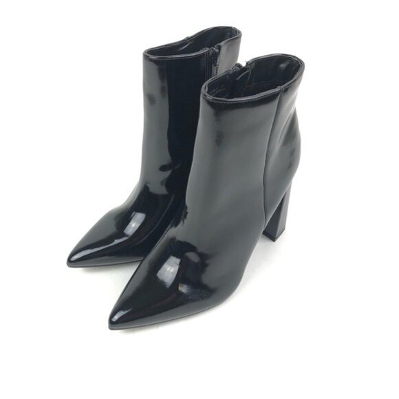 Women's Bamboo Harper Pointed Toe Faux Patent Leather Ankle Bootie Black - Picture 4 of 10